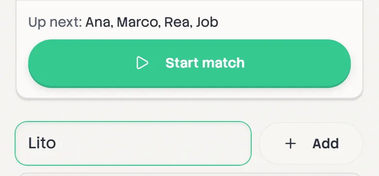 The Add a walk-in field under the courts, with the name Lito typed in.